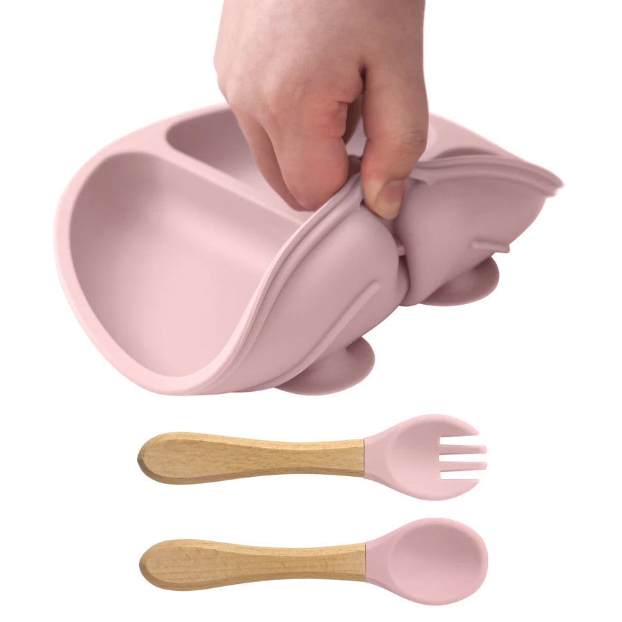 Assiette compartimentée en silicone avec couverts Montessori