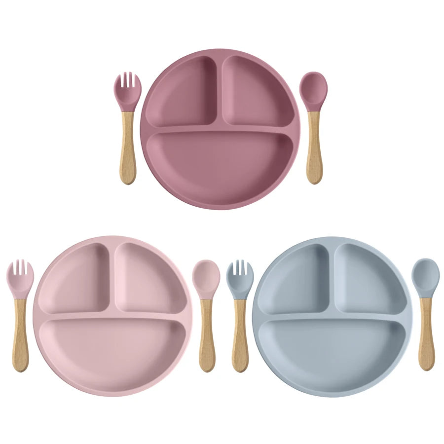 Assiette compartimentée en silicone avec couverts Montessori
